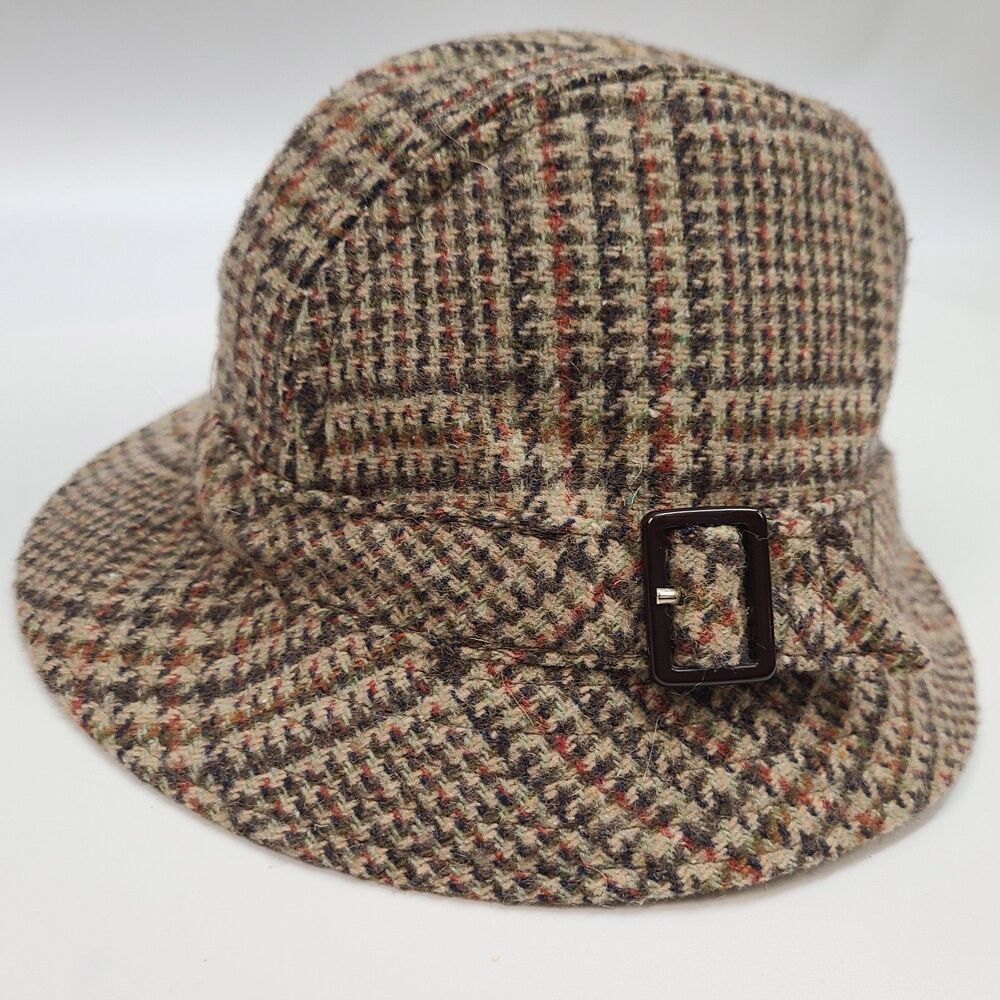 Innes & Cromb Scotland 100% Wool Tweed Bucket Hat Vintage Plaid Cloche Cap